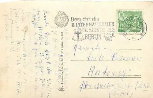 Ansichtskarte Berlin Thälmannplatz Stempel Filmfestspiele versandt 1952