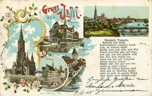 Ansichtskarte Litho Ulm Gruss aus Ulm versandt 1905