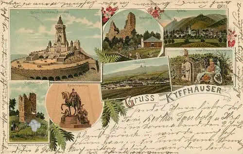 Ansichtskarte Lithographie Gruss vom Kyffhäuser Denkmal Thüringen versandt 1904
