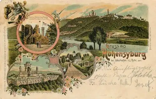 Ansichtskarte Lithographie Westhofen Gruss aus Hohensyburg versandt 1903
