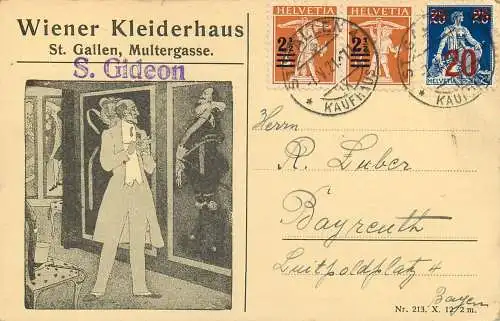 Ansichtskarte Werbung Wiener Kleiderhaus St. Gallen versandt 1921