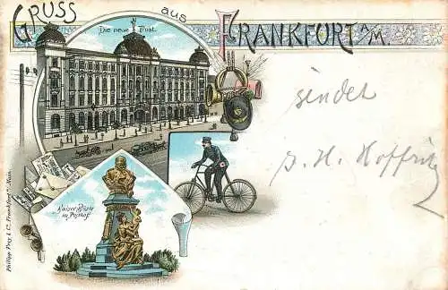 Ansichtskarte Lithographie Frankfurt Gruss aus Frankfurt am Main gelaufen 1897