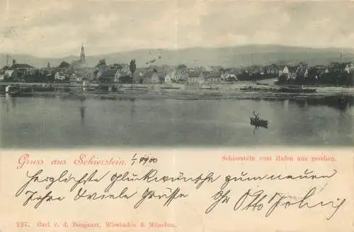 Ansichtskarte Schierstein Gruß aus Schierstein Ortsansicht Hafen versandt 1900