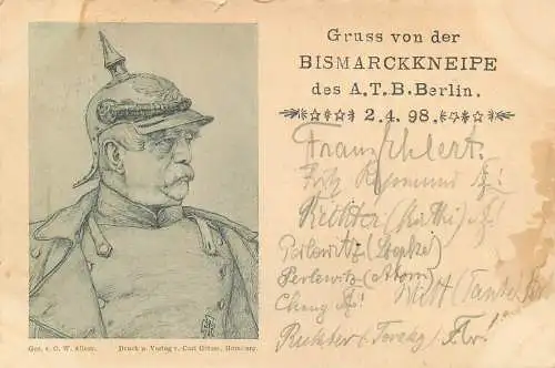 Ansichtskarte Berlin Gruss aus der Bismarckkneipe versandt 1898