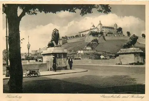 Ansichtskarte Würzburg Löwenbrücke mit Festung, versandt