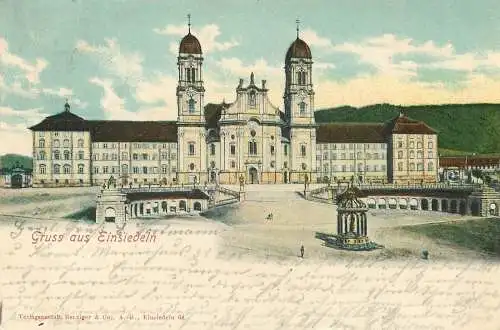 Einsiedeln Ansichtskarte Lithographie Gruss aus Einsiedeln 1905