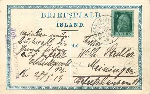 Präge Ansichtskarte Island Briefmarken und Wappen versandt 1913