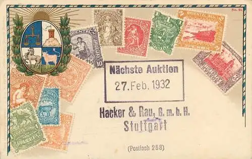 Präge-AK Briefmarken und Wappen Uruguay, gelaufen