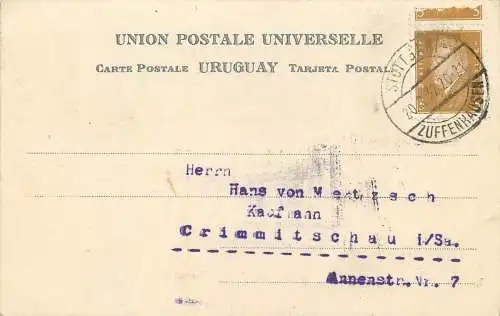 Präge-AK Briefmarken und Wappen Uruguay, gelaufen