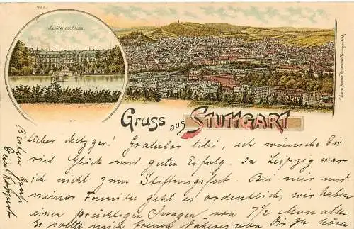 Ansichtskarte Lithographie Stuttgart Gruss aus Stuttgart versandt 1897