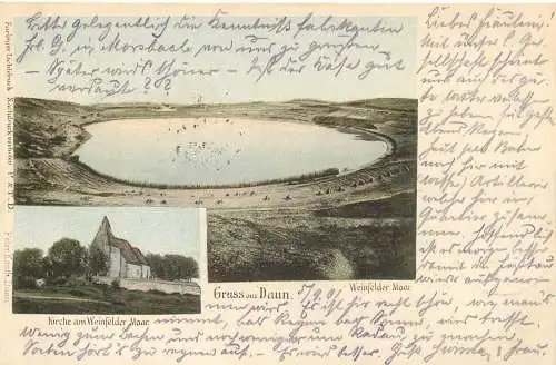 Ansichtskarte Eifel Lithographie Gruss aus Daun, Weinfelder Maar 1901