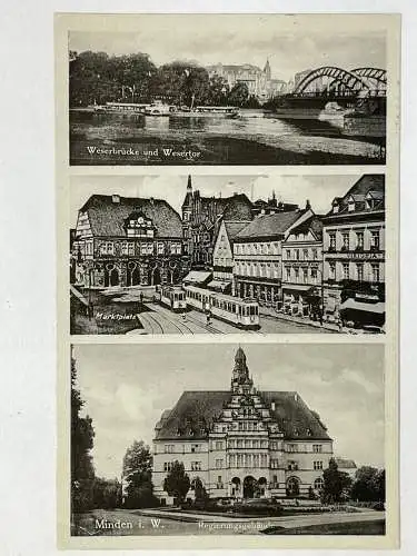 Ansichtskarte Feldpost Minden  i. W. - Weserbrücke Marktplatz  versandt 1944