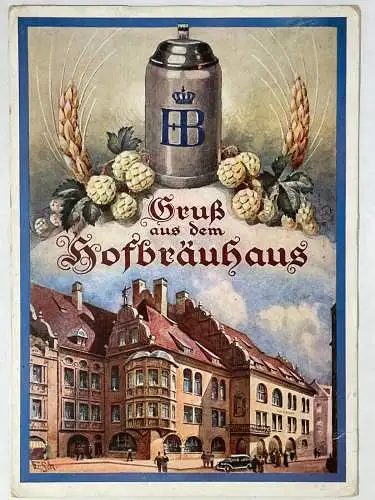 Ansichtskarte München Hofbräu Hofbräuhaus am Platz  1 versandt 1939