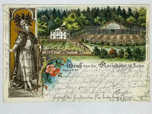 Ansichtskarte Litho Gruss von der Karlshöhe bei Aachen versandt 1901