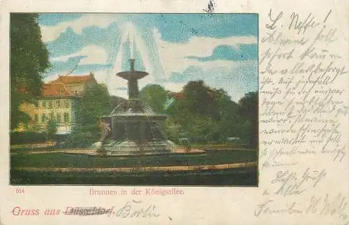 Ansichtskarte Düsseldorf Königsallee Brunnen Grüße versandt 1902