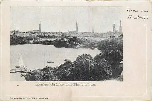 Ansichtskarte Gruss Hamburg Lombardsbrücke und Binnenalster