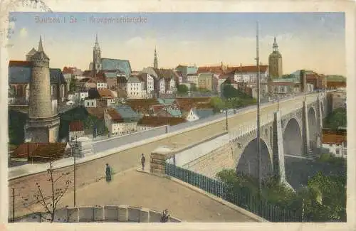 Ansichtskarte Bautzen Kronprinzenbrücke Soldatenbrief versandt 1913