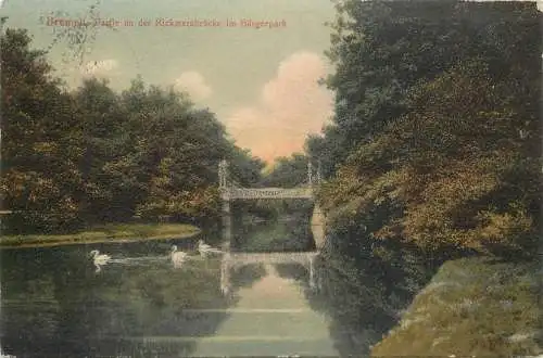 Ansichtskarte Bremen Rickmersbrücke im Bürgerpark versandt 1912