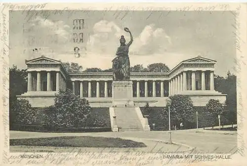 Ansichtskarte München Bavaria mit Ruhmeshalle versandt 1928