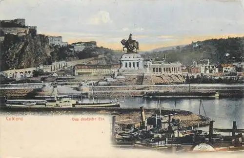 Lithographie Coblenz das deutsche Eck, versandt 1907