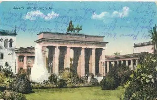 Lithographie Berlin Brandenburger Tor, versandt 1916