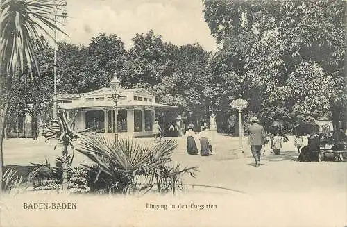 Ansichtskarte Baden-Baden Eingang Curgarten, versandt 1906