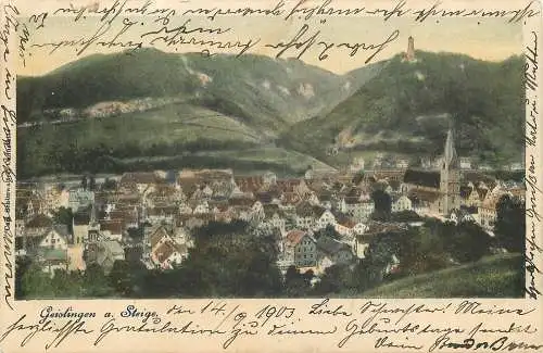 Lithographie Geislingen am Steige, versandt 1903