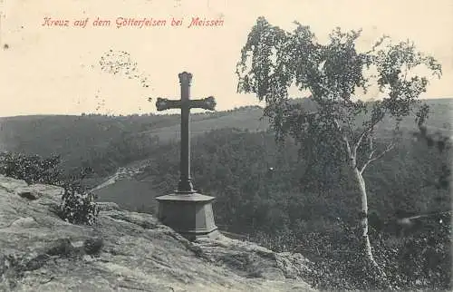 Ansichtskarte Kreuz auf dem Götterfelsen bei Meissen, versandt
