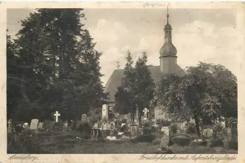 Ansichtskarte Annaberg Friedhofskirche,mit Auferstehungsgelände, versandt