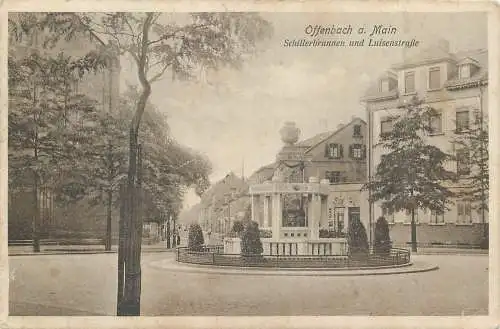 Ansichtskarte Offenbach am Main Schillerbrunnen, versandt 1916