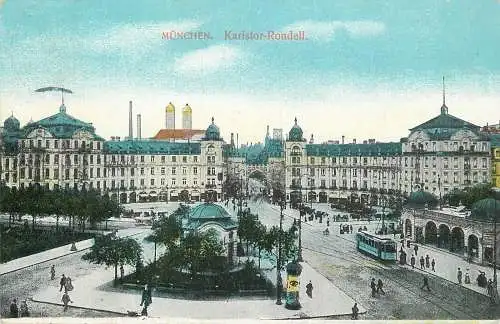 Lithographie München Karlstor-Rondell, versandt 1909