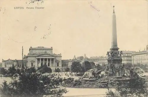 Ansichtskarte Leipzig neues Theater, versandt 1916