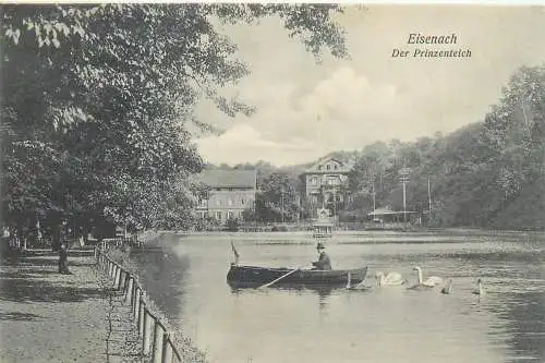 Ansichtskarte Eisenach Prinzenteich mit Boot und Schwänen versandt 1907