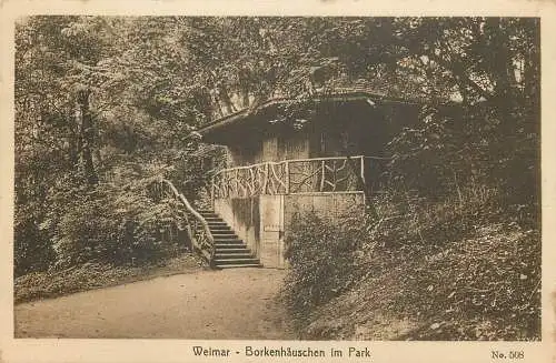 Ansichtskarte Weimar Borkenhäuschen im Park, versandt 1919
