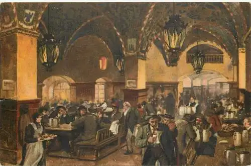 Lithographie München königliches Hofbräuhaus, versandt 1909