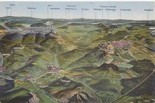 Lithographie Singen-Hoentwiel, Totalansicht der Umgebung