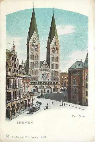 Lithographie Bremen Dom, Ansicht auf den Vorplatz und den Dom