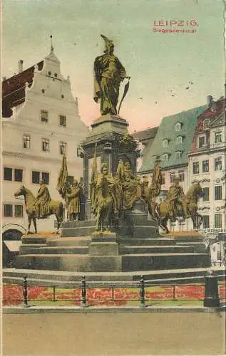 Lithographie Leipzig Siegesdenkmal, versandt 1917