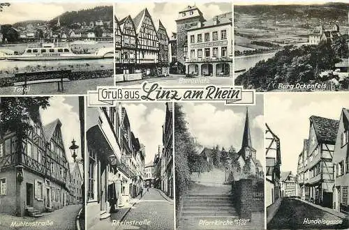 Ansichtskarte Linz Gruss aus Burg Ockenfels, Mühlenstrasse, Rheinstrasse
