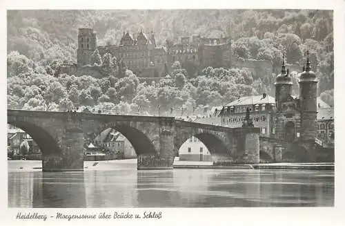 Ansichtskarte Heidelberg Neckarbrücke und Schloß bei Morgensonne nicht versandt