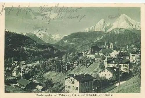 Ansichtskarte Berchtesgaden mit Watzmann und Schönfeldspitze versandt 1926