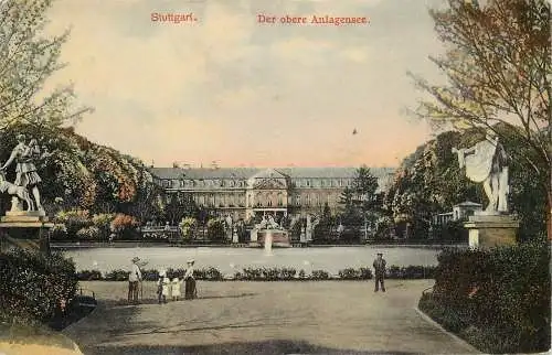 Ansichtskarte Stuttgart Schloss Partie Am Anlage See versandt
