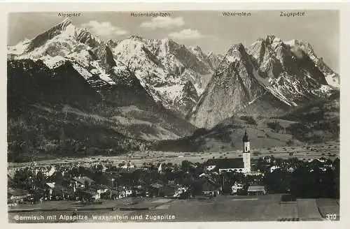 Ansichtskarte Panorama Garmisch mit Alpspitze Waxenstein und Zugspitze