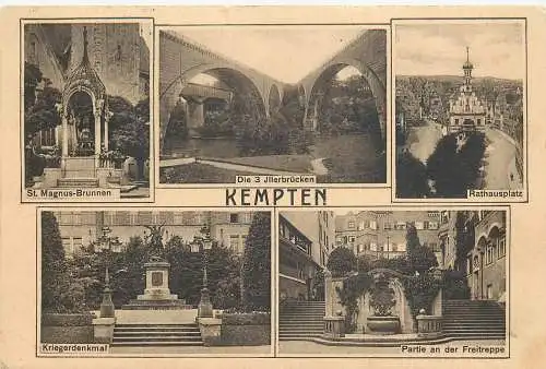 Ansichtskarte Kempten Denkmal Rathaus Brücken versandt 1927