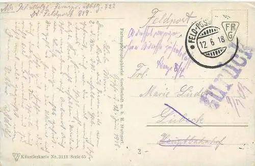 Ansichtskarte Künstlerkarte Feldpost versandt 1918 Nr. 3113 Serie 65