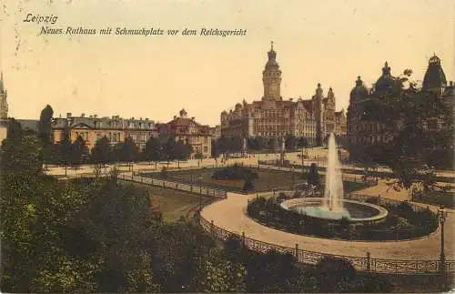 Ansichtskarte Leipzig Reichsgericht und Rathaus versandt 1907