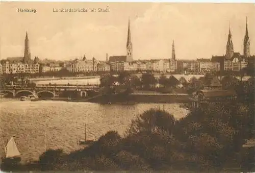 Ansichtskarte Hamburg Lombardsbrücke mit Stadt nicht versandt