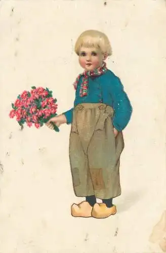 AK - Kleiner Junge mit Blumenstrauss versandt