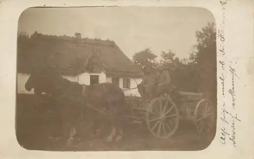 AK - Pferdekutsche mit Reetdach Haus im Hintergrund