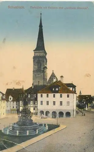 AK - Schwabach Marktplatz mit Rathaus und "schönem Brunnen"